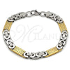 Stainless Steel Fancy Bracelet, Greek Key Design, Polished, Two Tone, 03.116.0045.09 (09 MM Thickness, 9 Inches Length)