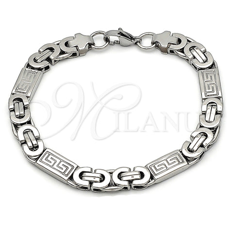 Stainless Steel Fancy Bracelet, Greek Key Design, Polished, Steel Finish, 03.116.0045.1.09
