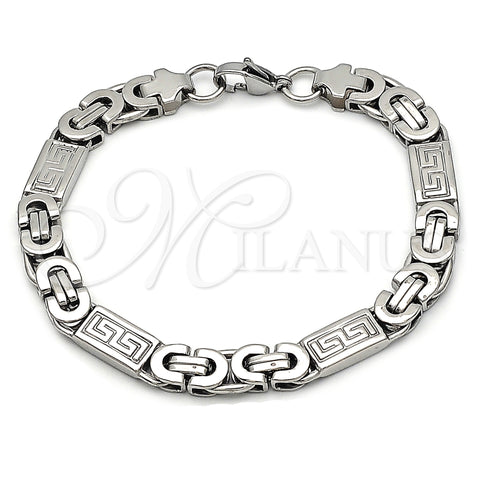 Stainless Steel Fancy Bracelet, Greek Key Design, Polished, Steel Finish, 03.116.0045.1.09 (09 MM Thickness, 9 Inches Length)