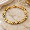 Stainless Steel Fancy Bracelet, Greek Key Design, Polished, Golden Finish, 03.116.0045.2.09 (09 MM Thickness, 9 Inches Length)