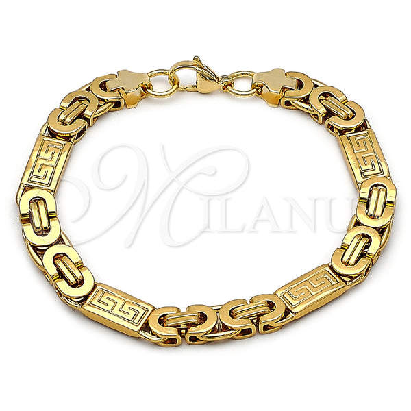 Stainless Steel Fancy Bracelet, Greek Key Design, Polished, Golden Finish, 03.116.0045.2.09 (09 MM Thickness, 9 Inches Length)