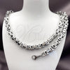 Stainless Steel Necklace and Bracelet, Greek Key Design, Polished, Steel Finish, 06.116.0067.22