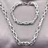 Stainless Steel Necklace and Bracelet, Greek Key Design, Polished, Steel Finish, 06.116.0067.22