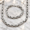 Stainless Steel Necklace and Bracelet, Greek Key Design, Polished, Steel Finish, 06.116.0068.22