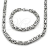 Stainless Steel Necklace and Bracelet, Greek Key Design, Polished, Steel Finish, 06.116.0068.22
