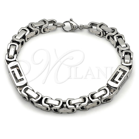 Stainless Steel Fancy Bracelet, Greek Key Design, Polished, Steel Finish, 03.116.0047.09