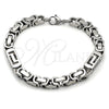 Stainless Steel Fancy Bracelet, Greek Key Design, Polished, Steel Finish, 03.116.0047.09 (Thickness, 9 Inches Length)
