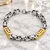 Stainless Steel Fancy Bracelet, Greek Key Design, Polished, Two Tone, 03.116.0047.1.09 (Thickness, 9 Inches Length)