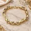 Stainless Steel Fancy Bracelet, Greek Key Design, Polished, Golden Finish, 03.116.0047.2.09 (Thickness, 9 Inches Length)
