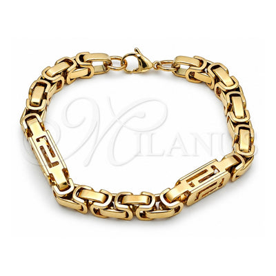 Stainless Steel Fancy Bracelet, Greek Key Design, Polished, Golden Finish, 03.116.0047.2.09 (Thickness, 9 Inches Length)
