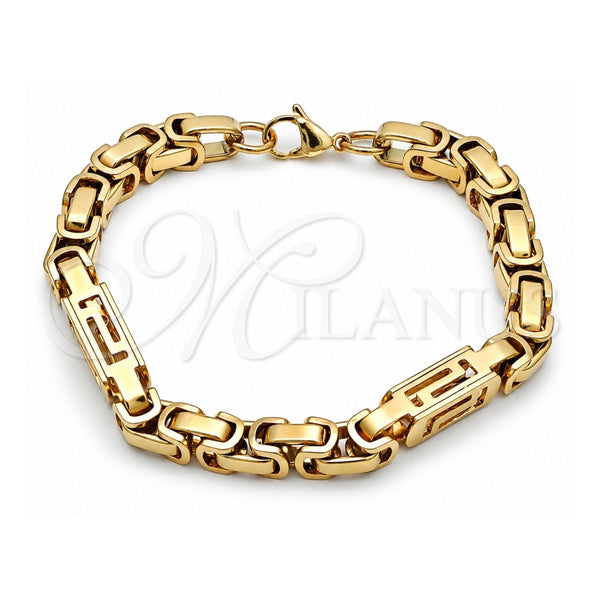 Stainless Steel Fancy Bracelet, Greek Key Design, Polished, Golden Finish, 03.116.0047.2.09 (Thickness, 9 Inches Length)