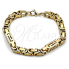 Stainless Steel Fancy Bracelet, Greek Key Design, Polished, Golden Finish, 03.116.0047.2.09 (Thickness, 9 Inches Length)