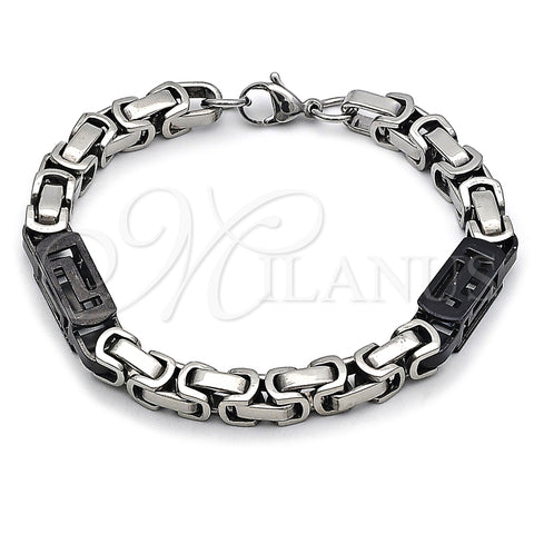Stainless Steel Fancy Bracelet, Greek Key Design, Polished, Two Tone, 03.116.0047.3.09