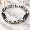Stainless Steel Fancy Bracelet, Greek Key Design, Polished, Two Tone, 03.116.0047.3.09 (Thickness, 9 Inches Length)