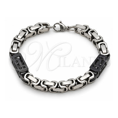 Stainless Steel Fancy Bracelet, Greek Key Design, Polished, Two Tone, 03.116.0047.3.09 (Thickness, 9 Inches Length)