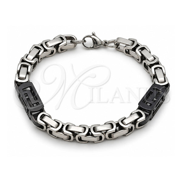 Stainless Steel Fancy Bracelet, Greek Key Design, Polished, Two Tone, 03.116.0047.3.09 (Thickness, 9 Inches Length)