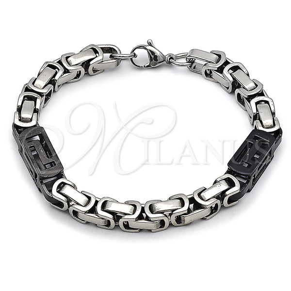 Stainless Steel Fancy Bracelet, Greek Key Design, Polished, Two Tone, 03.116.0047.3.09 (Thickness, 9 Inches Length)
