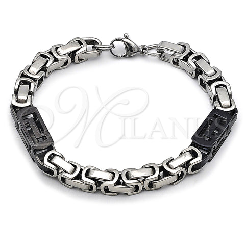 Stainless Steel Fancy Bracelet, Greek Key Design, Polished, Two Tone, 03.116.0047.3.09 (Thickness, 9 Inches Length)