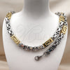 Stainless Steel Necklace and Bracelet, Greek Key Design, Polished, Two Tone, 06.116.0068.1.22