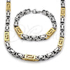 Stainless Steel Necklace and Bracelet, Greek Key Design, Polished, Two Tone, 06.116.0068.1.22