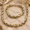 Stainless Steel Necklace and Bracelet, Greek Key Design, Polished, Golden Finish, 06.116.0068.2.22