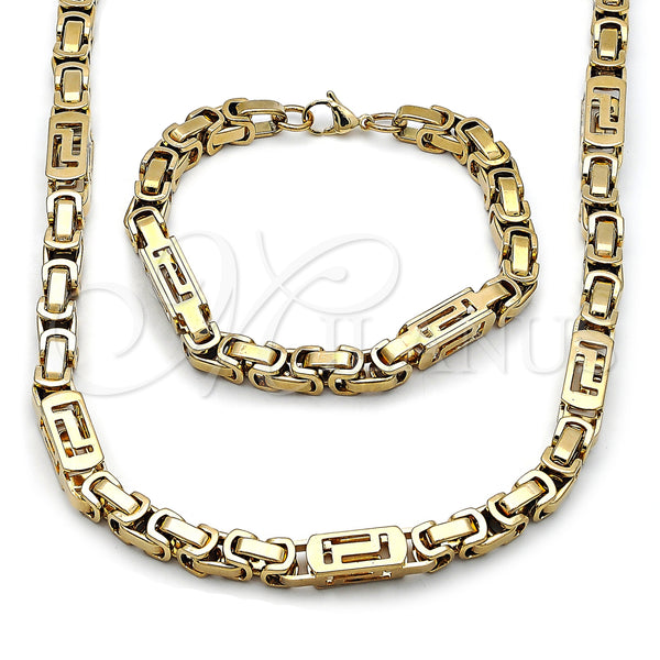 Stainless Steel Necklace and Bracelet, Greek Key Design, Polished, Golden Finish, 06.116.0068.2.22