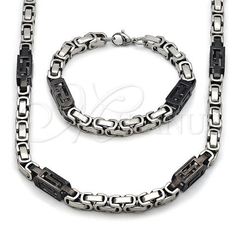 Stainless Steel Necklace and Bracelet, Greek Key Design, Polished, Golden Finish, 06.116.0068.3.22