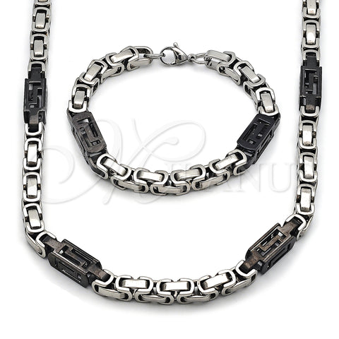 Stainless Steel Necklace and Bracelet, Greek Key Design, Polished, Golden Finish, 06.116.0068.3.22