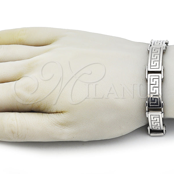 Stainless Steel Bracelet — Solid Bracelet Greek Key Design Polished 03. Thickness — alternate product view — SKU 163628 | Acero Inoxidable brazalete — sólido Bracelet Greek Key diseño pulido 03. Thickness — SKU 163628