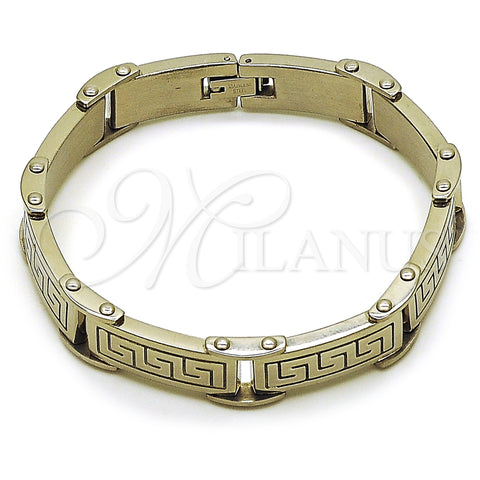 Stainless Steel Solid Bracelet, Greek Key Design, Polished, Steel Finish, 03.116.0048.09 (Thickness, 9 Inches Length)