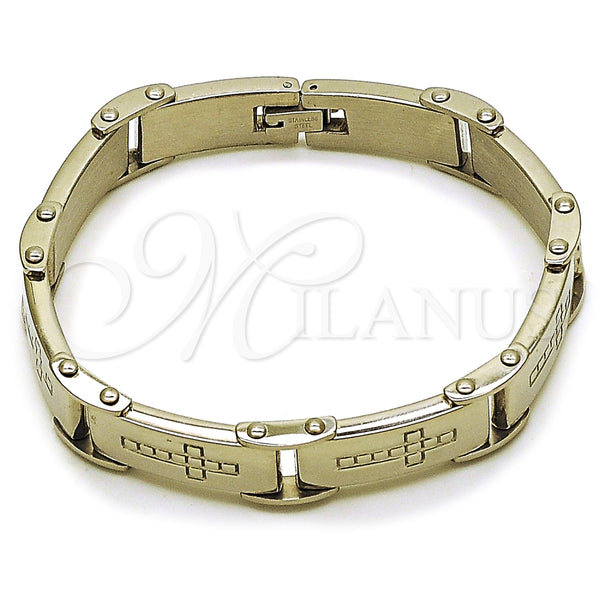Stainless Steel Solid Bracelet, Cross Design, Polished, Steel Finish, 03.116.0049.09