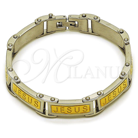 Stainless Steel Solid Bracelet, Jesus Design, Polished, Two Tone, 03.116.0051.09