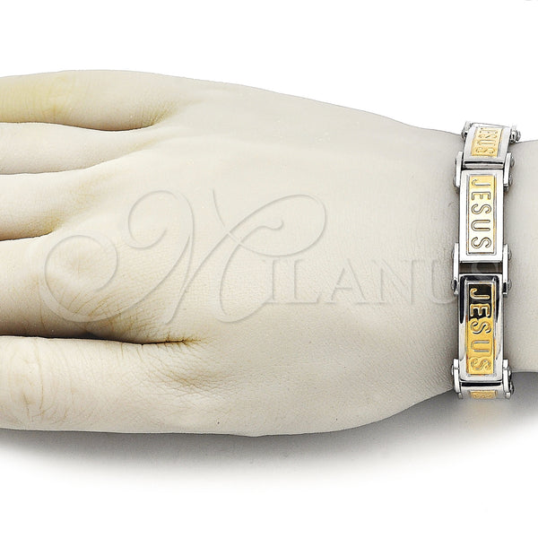 Stainless Steel Bracelet — Solid Bracelet Jesus Design Polished Two Tone 03. — alternate product view — SKU 163631 | Acero Inoxidable brazalete — sólido Bracelet Jesus diseño pulido Two Tone 03. — SKU 163631
