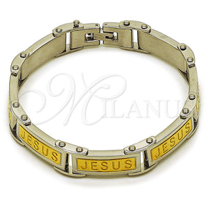 Stainless Steel Bracelet — Solid Bracelet Jesus Design Polished Two Tone 03. — main product view — SKU 163631 | Acero Inoxidable brazalete — sólido Bracelet Jesus diseño pulido Two Tone 03. — SKU 163631