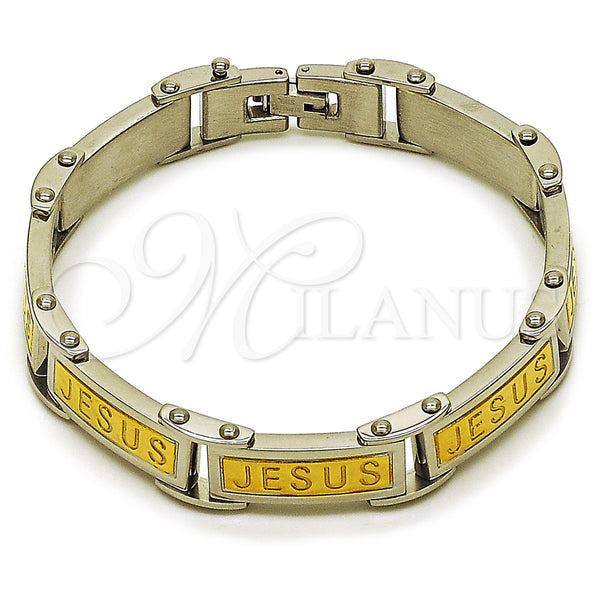 Stainless Steel Bracelet — Solid Bracelet Jesus Design Polished Two Tone 03. — main product view — SKU 163631 | Acero Inoxidable brazalete — sólido Bracelet Jesus diseño pulido Two Tone 03. — SKU 163631