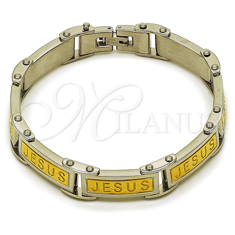 Stainless Steel Solid Bracelet, Jesus Design, Polished, Two Tone, 03.116.0051.09 (Thickness, 9 Inches Length)