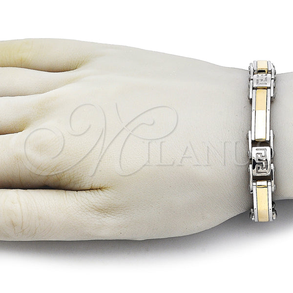 Stainless Steel Bracelet — Solid Bracelet Greek Key Design Polished Two Tone — alternate product view — SKU 163632 | Acero Inoxidable brazalete — sólido Bracelet Greek Key diseño pulido Two Tone — SKU 163632