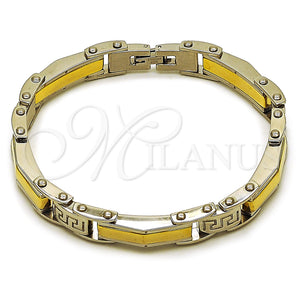 Stainless Steel Bracelet — Solid Bracelet Greek Key Design Polished Two Tone — main product view — SKU 163632 | Acero Inoxidable brazalete — sólido Bracelet Greek Key diseño pulido Two Tone — SKU 163632