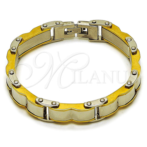 Stainless Steel Solid Bracelet, Polished, Two Tone, 03.116.0053.09 (Thickness, 9 Inches Length)