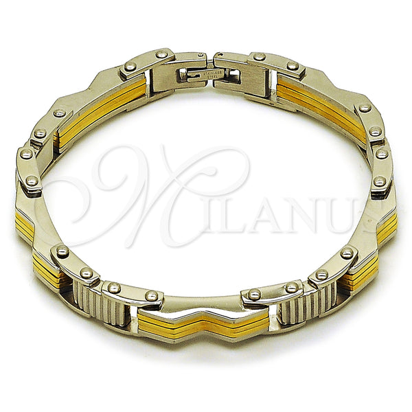 Stainless Steel Solid Bracelet, Polished, Two Tone, 03.116.0054.09 (Thickness, 9 Inches Length)