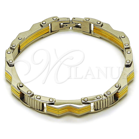 Stainless Steel Solid Bracelet, Polished, Two Tone, 03.116.0054.09 (Thickness, 9 Inches Length)