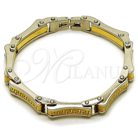 Stainless Steel Solid Bracelet, Greek Key Design, Polished, Two Tone, 03.116.0055.09