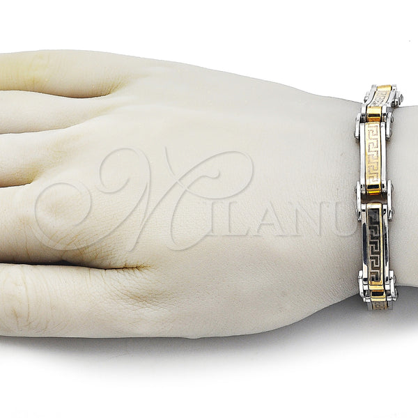 Stainless Steel Bracelet — Solid Bracelet Greek Key Design Polished Two Tone — alternate product view — SKU 163635 | Acero Inoxidable brazalete — sólido Bracelet Greek Key diseño pulido Two Tone — SKU 163635