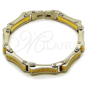 Stainless Steel Bracelet — Solid Bracelet Greek Key Design Polished Two Tone — main product view — SKU 163635 | Acero Inoxidable brazalete — sólido Bracelet Greek Key diseño pulido Two Tone — SKU 163635
