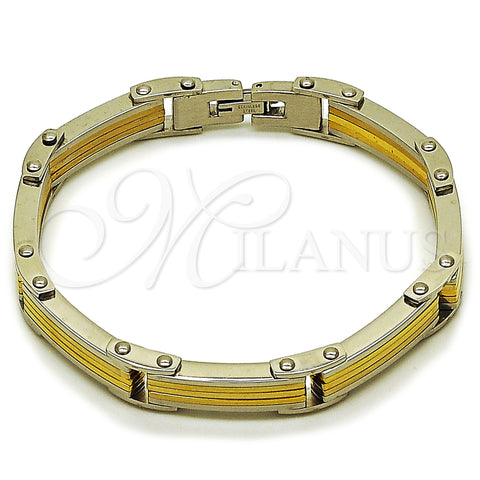 Stainless Steel Solid Bracelet, Polished, Two Tone, 03.116.0056.09 (Thickness, 9 Inches Length)
