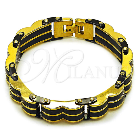 Stainless Steel Solid Bracelet, Polished, Two Tone, 03.116.0060.09 (17 MM Thickness, 9 Inches Length)