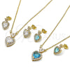 Oro Laminado Earring and Pendant Adult Set, Gold Filled Style Heart and Cluster Design, with White Cubic Zirconia, Polished, Golden Finish, 10.424.0002