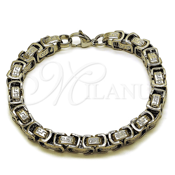 Stainless Steel Fancy Bracelet, Greek Key and Box Design, Polished, Steel Finish, 03.115.0019.09