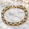 Stainless Steel Fancy Bracelet, Greek Key and Box Design, Polished, Steel Finish, 03.115.0019.09 (Thickness, 9 Inches Length)