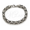 Stainless Steel Fancy Bracelet, Greek Key and Box Design, Polished, Steel Finish, 03.115.0019.09 (Thickness, 9 Inches Length)